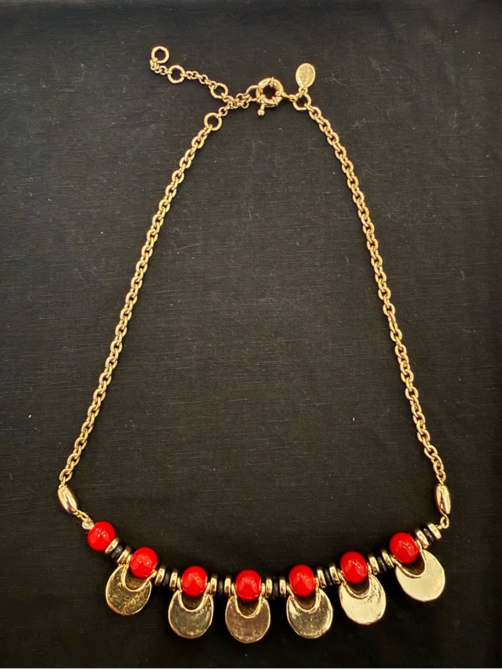 Loft - Gold-Tone Necklace with Red Beads and Coin Charms